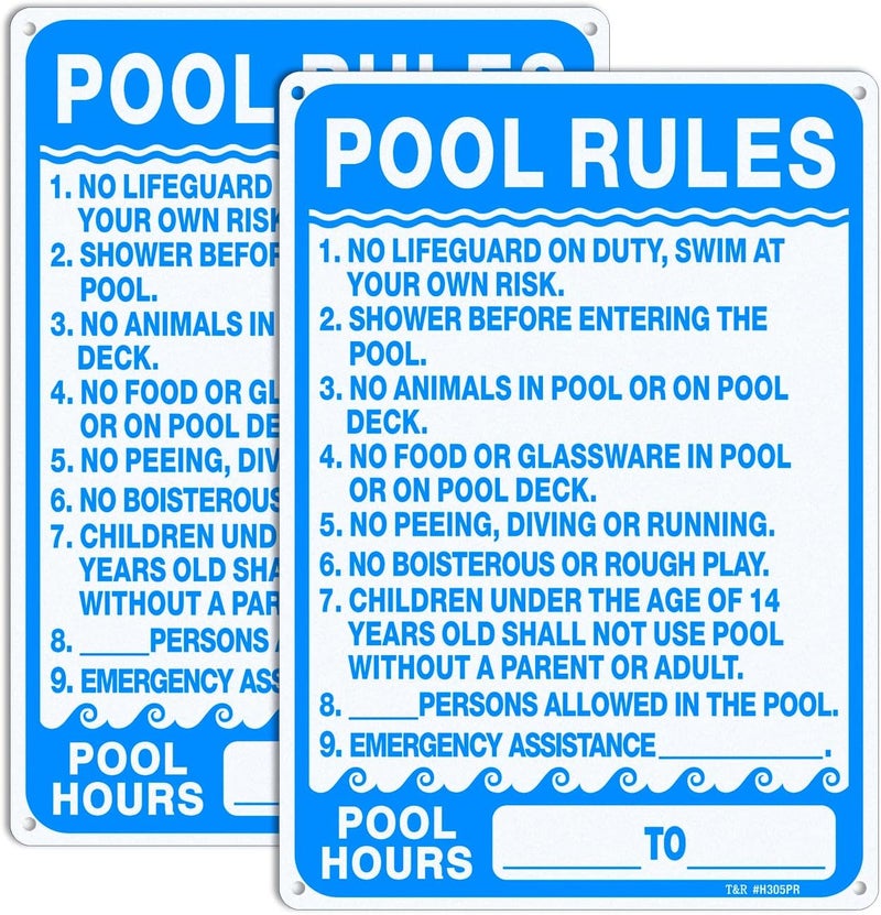 TR Pool Rules Sign, Pool Sign - 2 Pack - 14"x10" .040 Rust Free Heavy Aluminum, Reflective, Waterproof, Weatherproof and Fade Resistant, 4 pre-drilled holes, Easy to Mount - Image 1